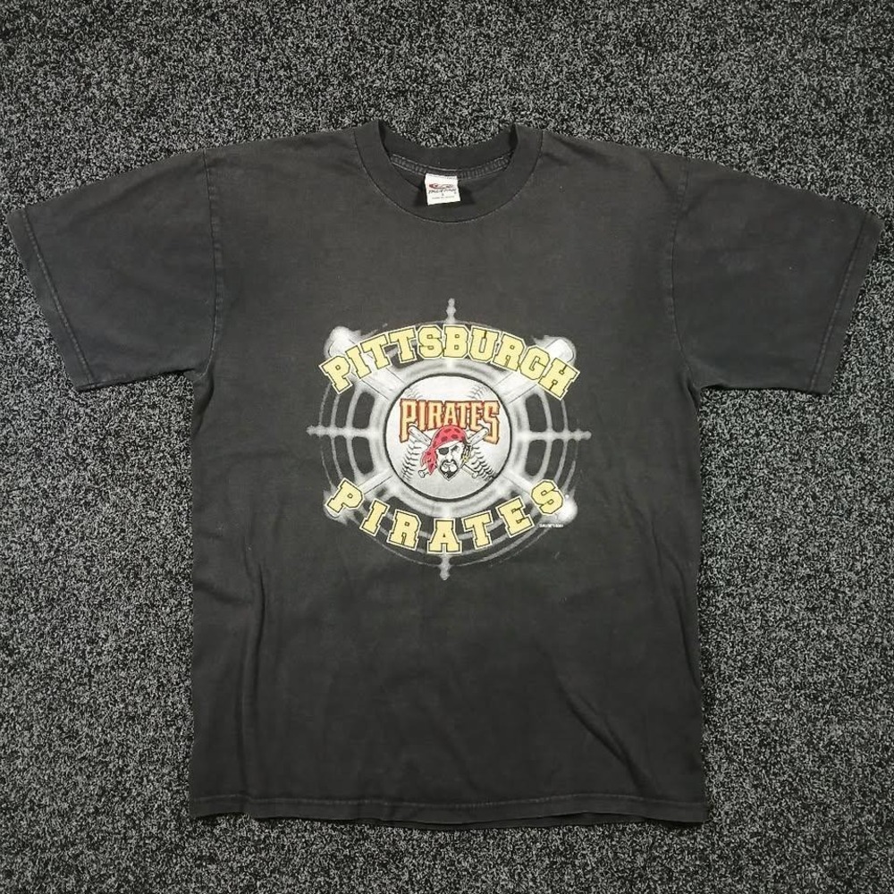 Vintage 2001 Pittsburgh Pirates Center Logo MLB True Fan T-Shirt Large Black